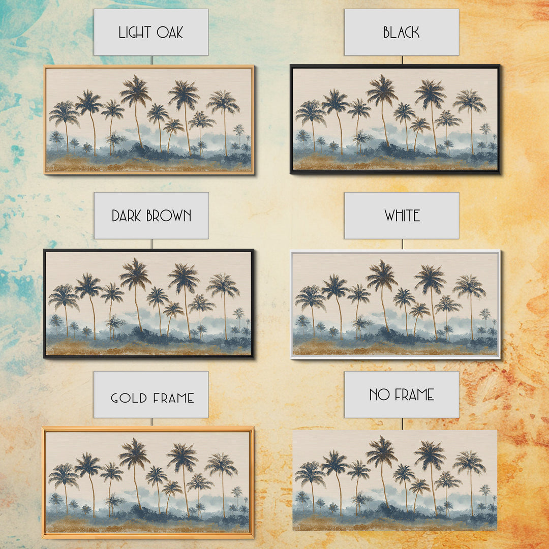 Palm Tree Silhouettes Framed Canvas Print, Tropical Art, Minimalist Decor, Living Room Decor, Fine Art, Tropic, Digital Print, TRO-2x1-24