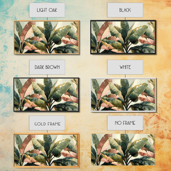Banana Leaves Layered Framed Canvas Print, Tropical Art, Printable Wall Art, Living Room Decor, Watercolor Art, Tropic, TRO-2x1-29