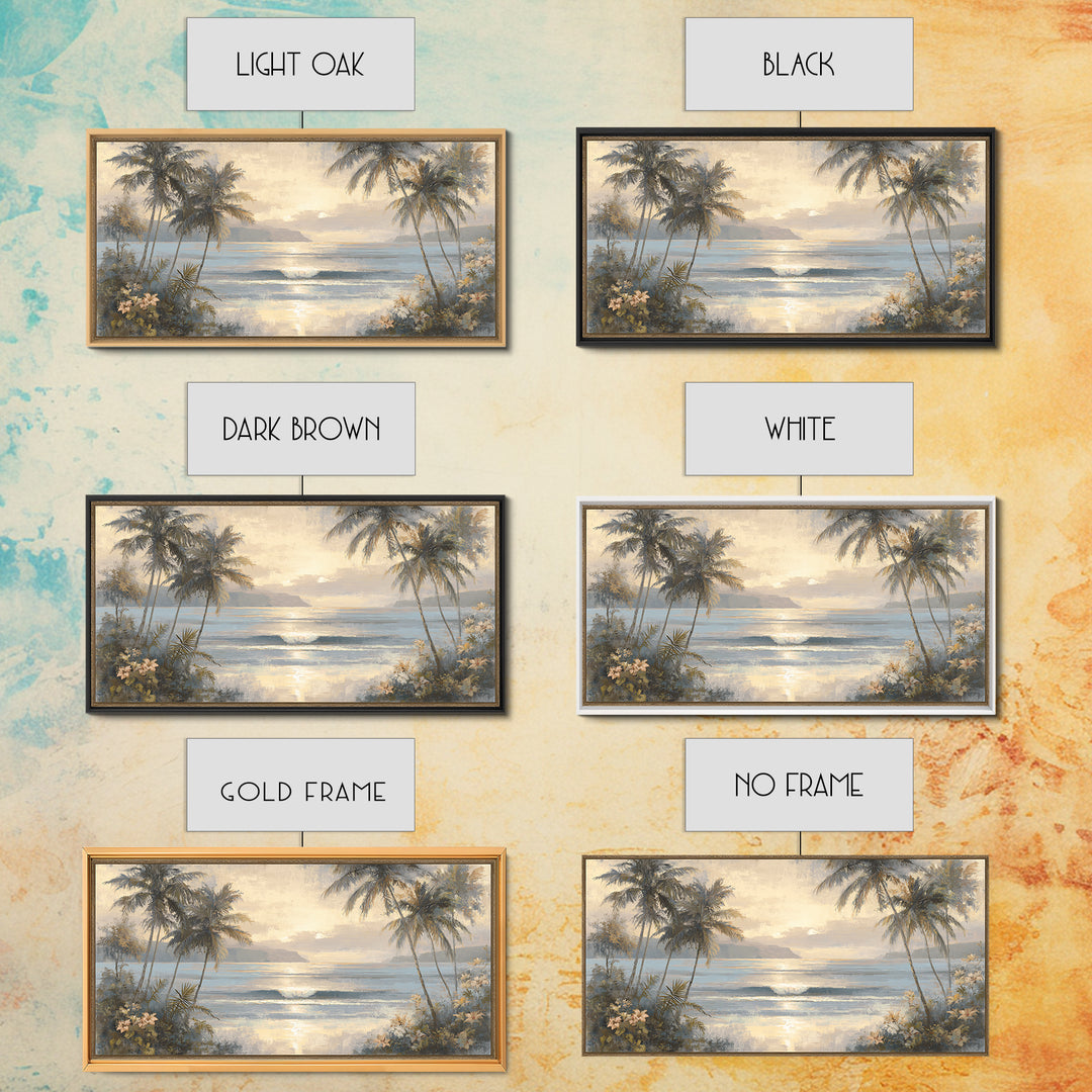 Sunset Surf Scene Framed Canvas Print, Tropical Art, Digital Art, Living Room Decor, Oil Painting, Tropic, Watercolor Art, TRO-2x1-90