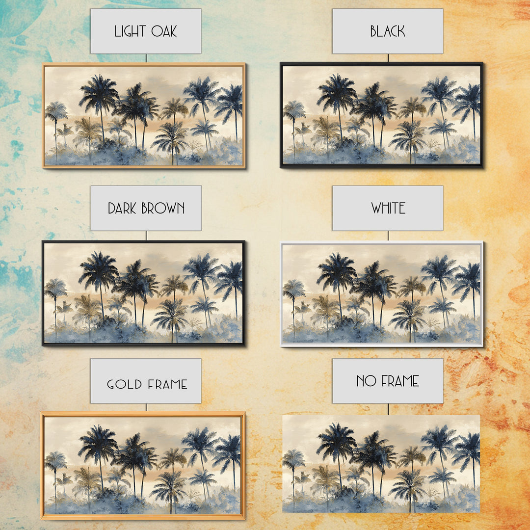 Palm Tree Silhouettes Framed Canvas Print, Tropical Art, Beach Decor, Living Room Decor, Oil Painting, Tropic, Fine Art Print, TRO-2x1-96