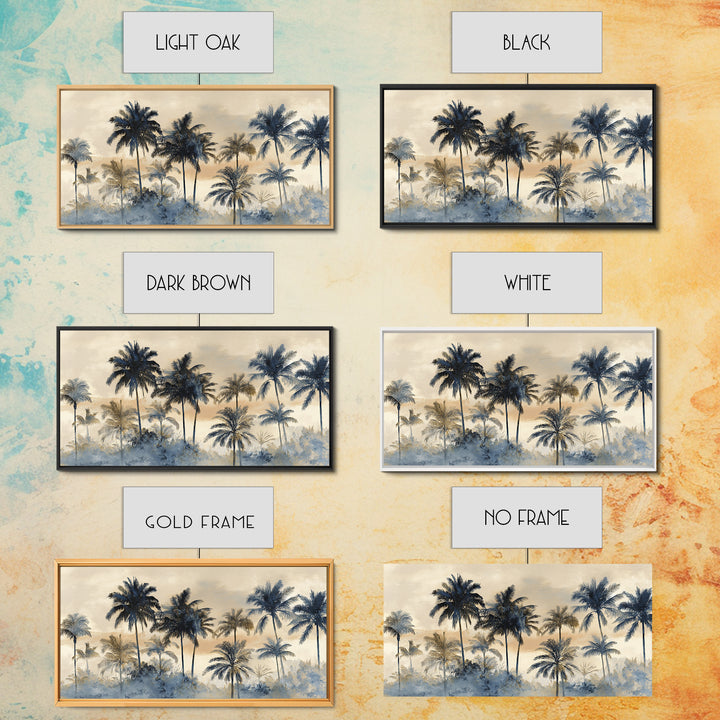 Palm Tree Silhouettes Framed Canvas Print, Tropical Art, Beach Decor, Living Room Decor, Oil Painting, Tropic, Fine Art Print, TRO-2x1-96