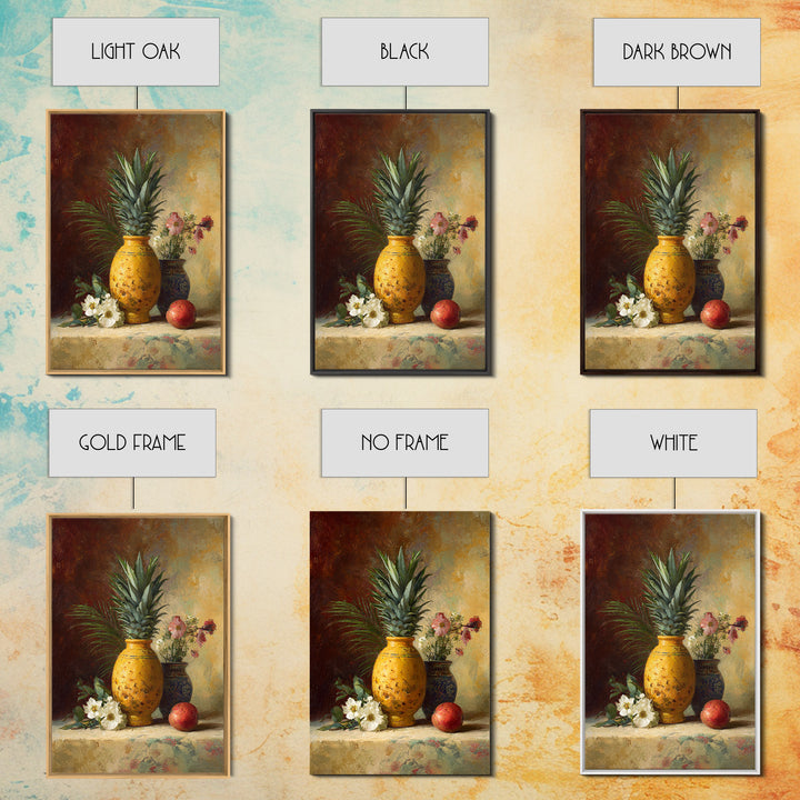 Pineapple and Palm Still Life Canvas Print, Tropical Art, Wall Art, Living Room Decor, Oil Painting, Tropic, Pink Wall Art, TRO-2x3-14