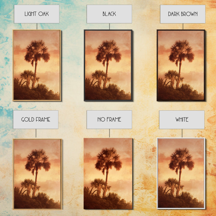 Palm Tree Silhouettes Framed Canvas Print, Tropical Art, Beach Prints, Living Room Decor, Watercolor Art, Tropic, TRO-2x3-36
