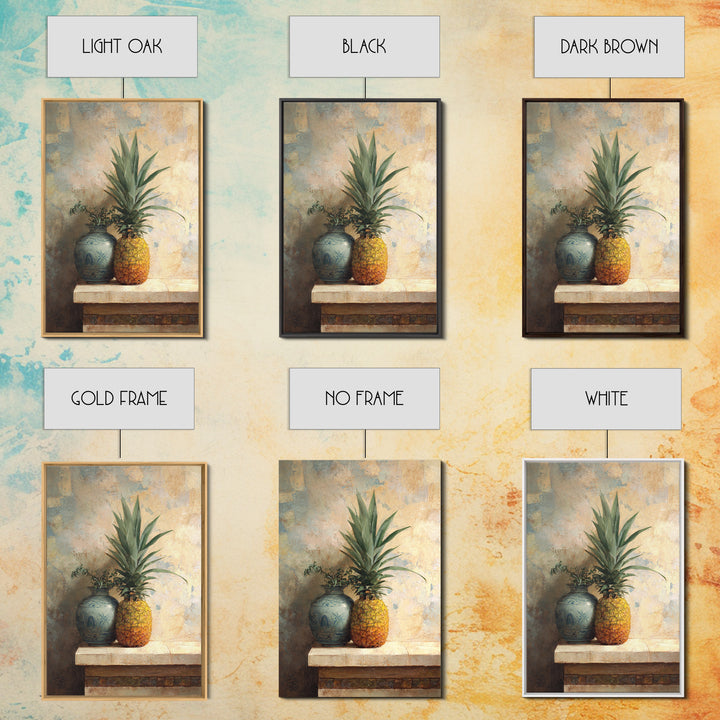 Pineapple and Palm Still Life Framed Canvas Print, Tropical Art, Art Print, Living Room Decor, Tropic, Abstract Painting, TRO-2x3-38