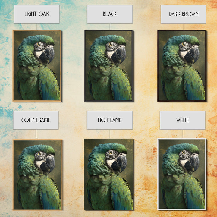 Parrot Portrait with Emerald Feathers Canvas Print, Tropical Art, Contemporary Art, Living Room Decor, Fine Art, Tropic, TRO-2x3-40