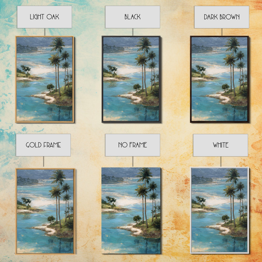 Tropical Lagoon with Turquoise Water Framed Canvas Print, Tropical Art, Bird Art, Living Room Decor, Watercolor Art, Tropic, TRO-2x3-63