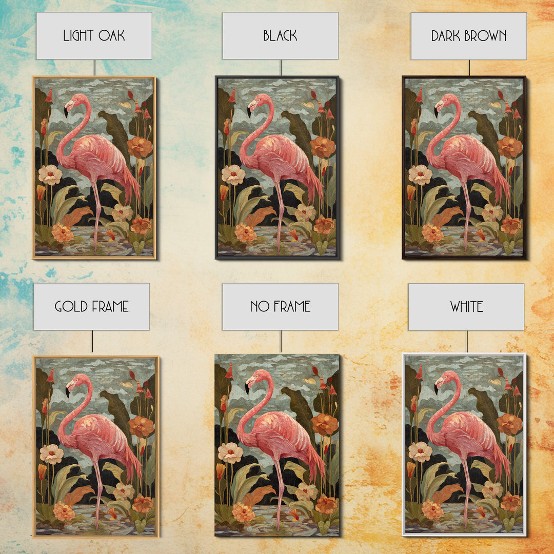 Pink Flamingos Among Tropical Water Plants Canvas Print, Tropical Art, Digital Print, Living Room Decor, Fine Art, Tropic, TRO-2x3-82