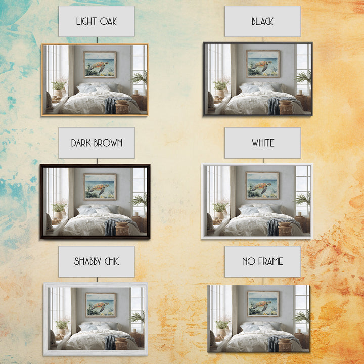 Sea Turtle Near Tropical Reef Framed Canvas Print, Tropical Art, Wall Art Prints, Living Room Decor, Fine Art, Tropic, TRO-3x2-95