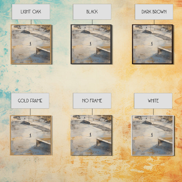 Skateboarder Crossing a Concrete Plaza Canvas Print, Urban Art, Black Wall Art, Living Room Decor, Fine Art, Urban, Queer Art, URB-1x1-31