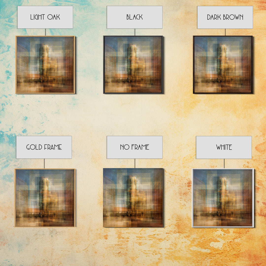 Modern Skyscraper Glass Reflections Framed Canvas Print, Urban Art, Pop Art, Living Room Decor, Fine Art, Urban, URB-1x1-38