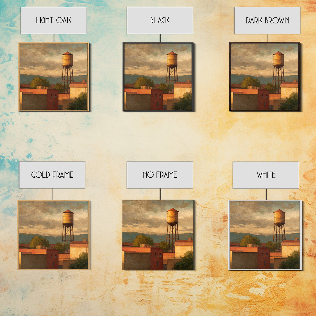Rooftop Water Tower Framed Canvas Print, Urban Art, Statement Artwork, Living Room Decor, Abstract Art, Urban, Wall Decor, URB-1x1-57