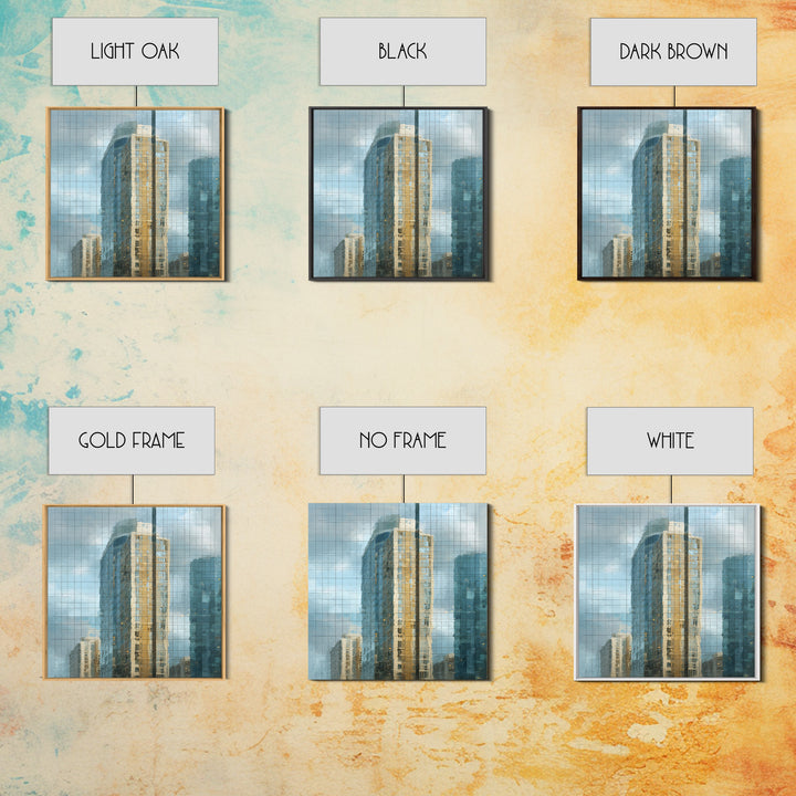 Modern Skyscraper Glass Reflections Framed Canvas Print, Urban Art, Pop Art, Living Room Decor, Fine Art, Urban, URB-1x1-62