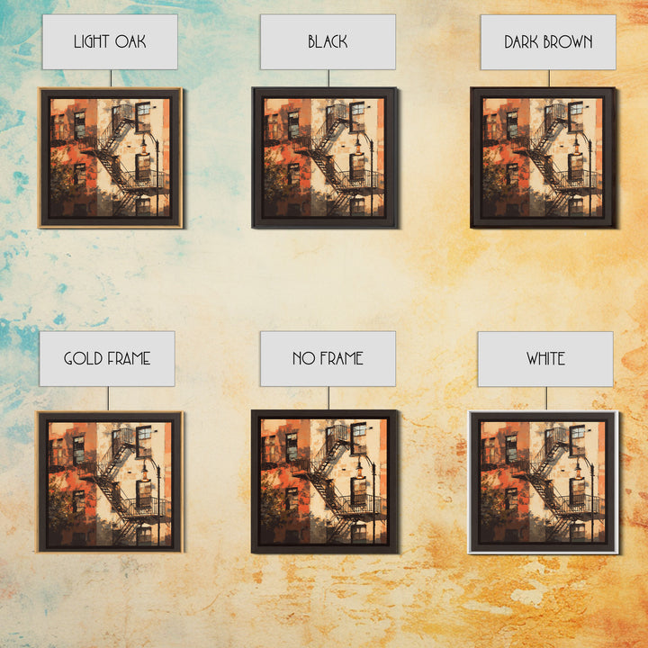 Fire Escape Silhouette Canvas Print, Urban Art, Boho Decor, Living Room Decor, Fine Art, Urban, Digital Prints, URB-1x1-98