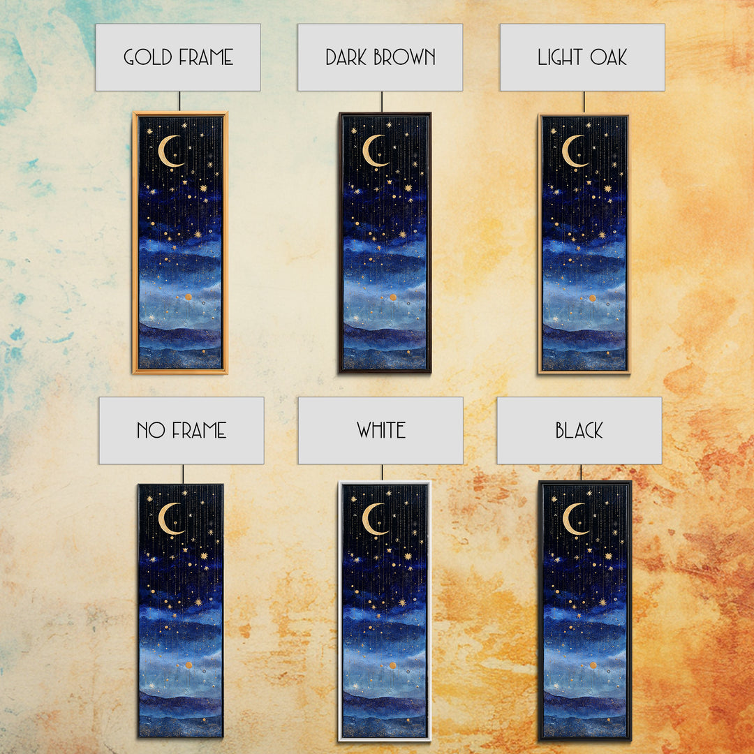 Night Skyline under Crescent Moon Canvas Print, Urban Art, Wall Decor, Living Room Decor, Fine Art, Urban, Living Room Wall Art, URB-1x3-60