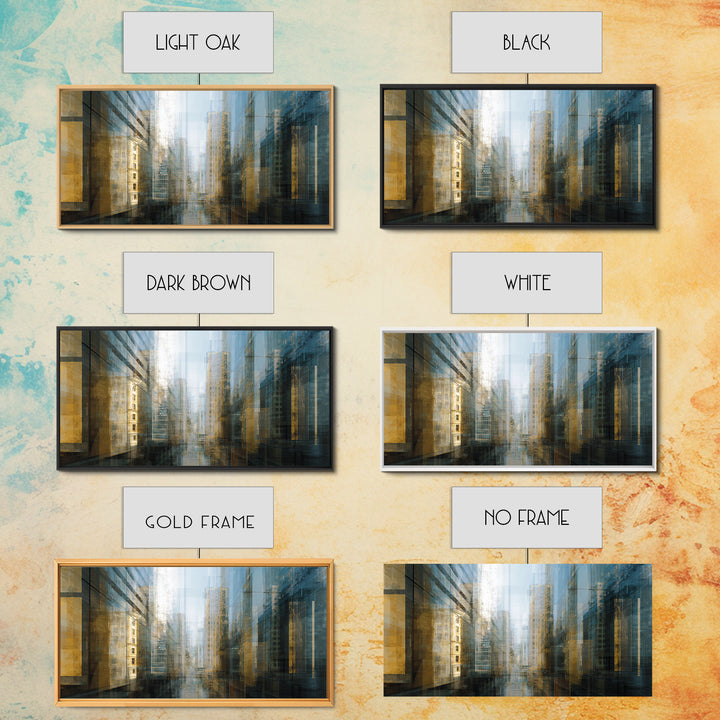 Modern Skyscraper Glass Reflections Framed Canvas Print, Urban Art, Art Print, Living Room Decor, Fine Art, Urban, Oil Painting, URB-2x1-34