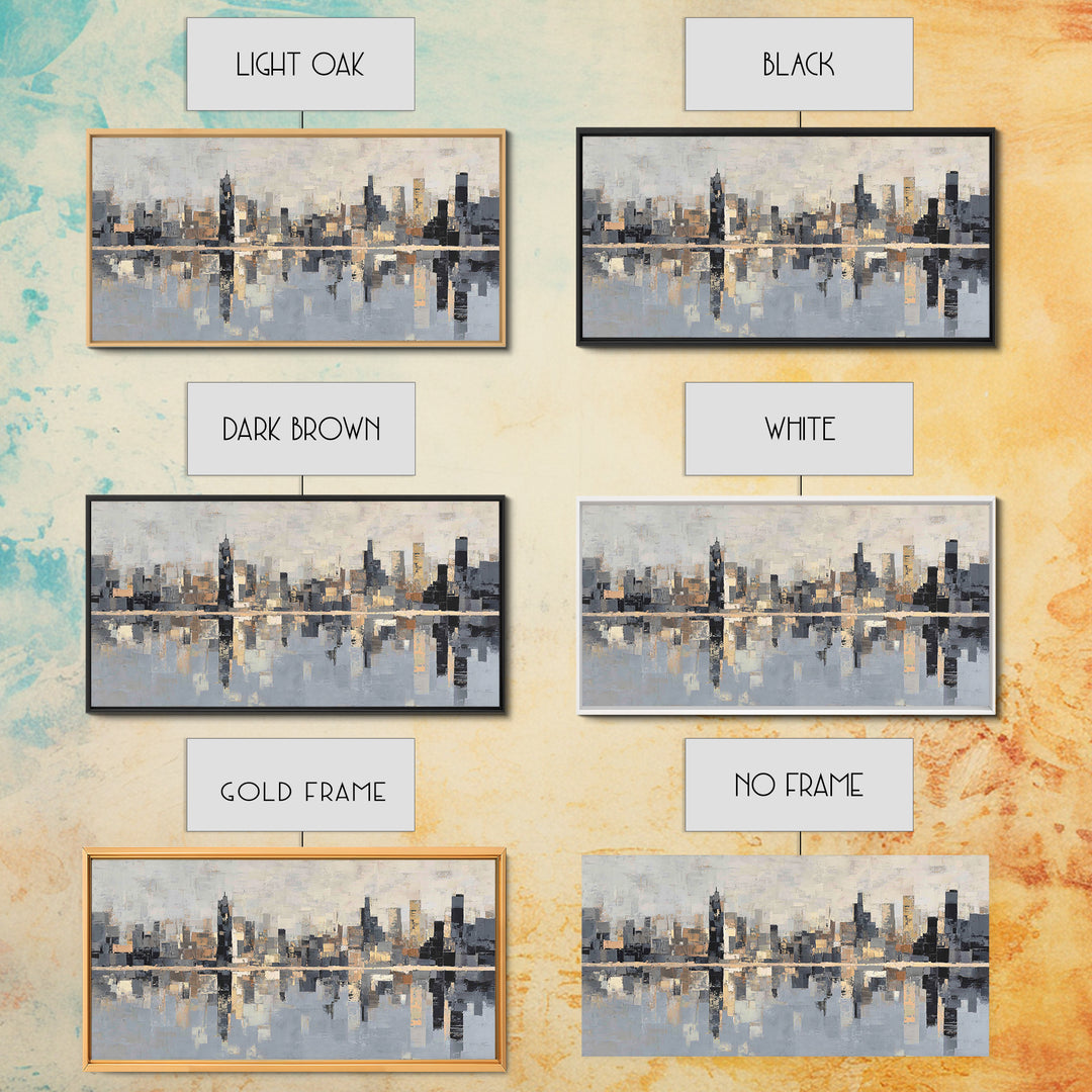 Moody City Skyline Reflected Framed Canvas Print, Urban Art, Original Painting, Living Room Decor, Urban, African American Art, URB-2x1-45