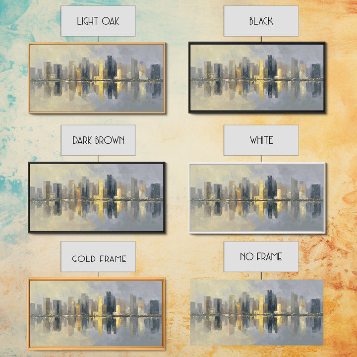 Moody City Skyline Reflected Canvas Print, Urban Art, Black Art, Living Room Decor, Abstract Art, Urban, Canvas Painting, URB-2x1-69