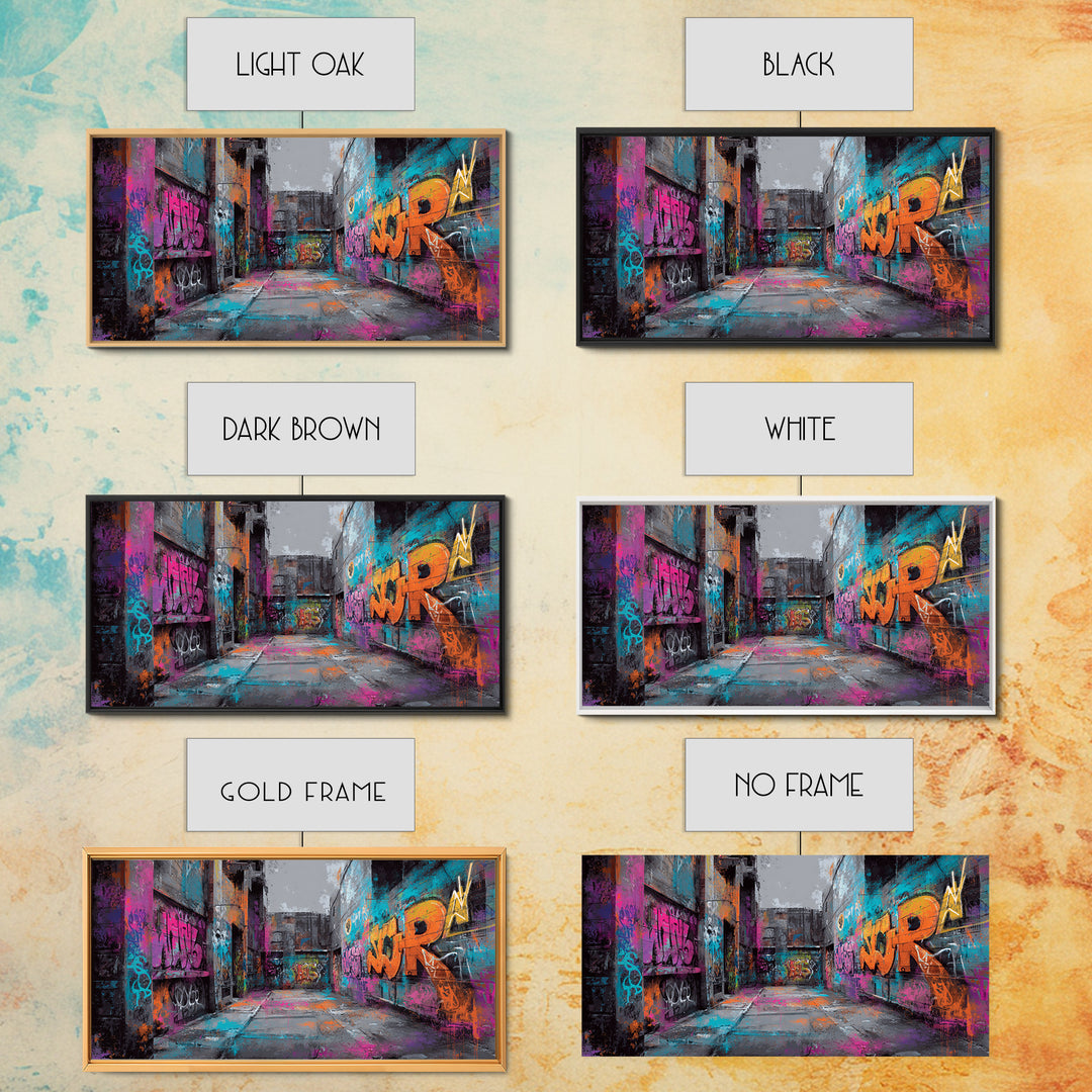 Graffiti Covered Alley Rendered as Color Collage Canvas Print, Urban Art, Afrocentric Wall Art, Living Room Decor, Urban, URB-2x1-79