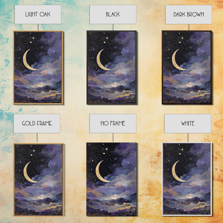 Night Skyline under Crescent Moon Canvas Print, Urban Art, Black Girl Wall Art, Living Room Decor, Abstract Art, Urban, URB-2x3-32
