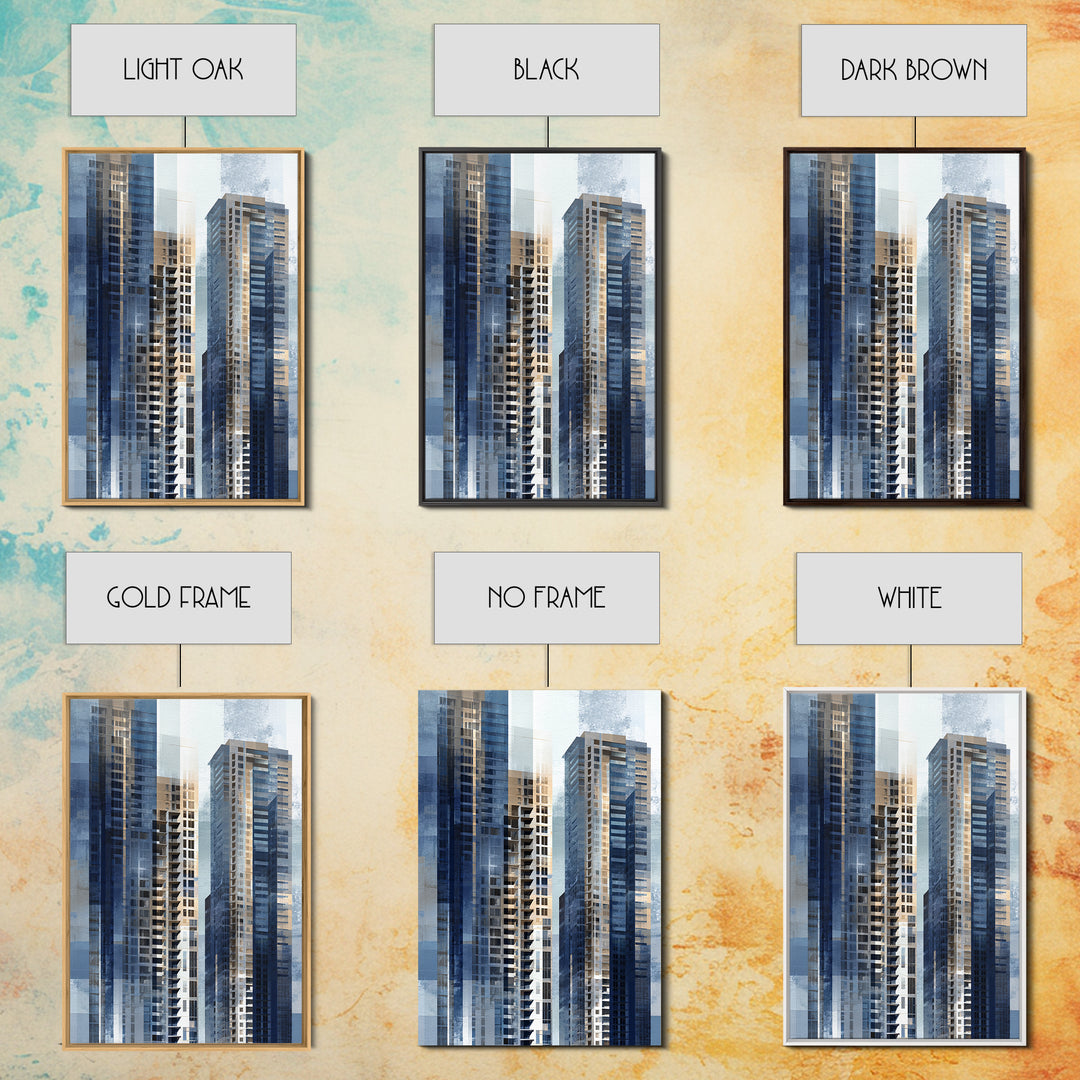 Modern Skyscraper Glass Reflections Framed Canvas Print, Urban Art, Textured Painting, Living Room Decor, Fine Art, Urban, URB-2x3-46
