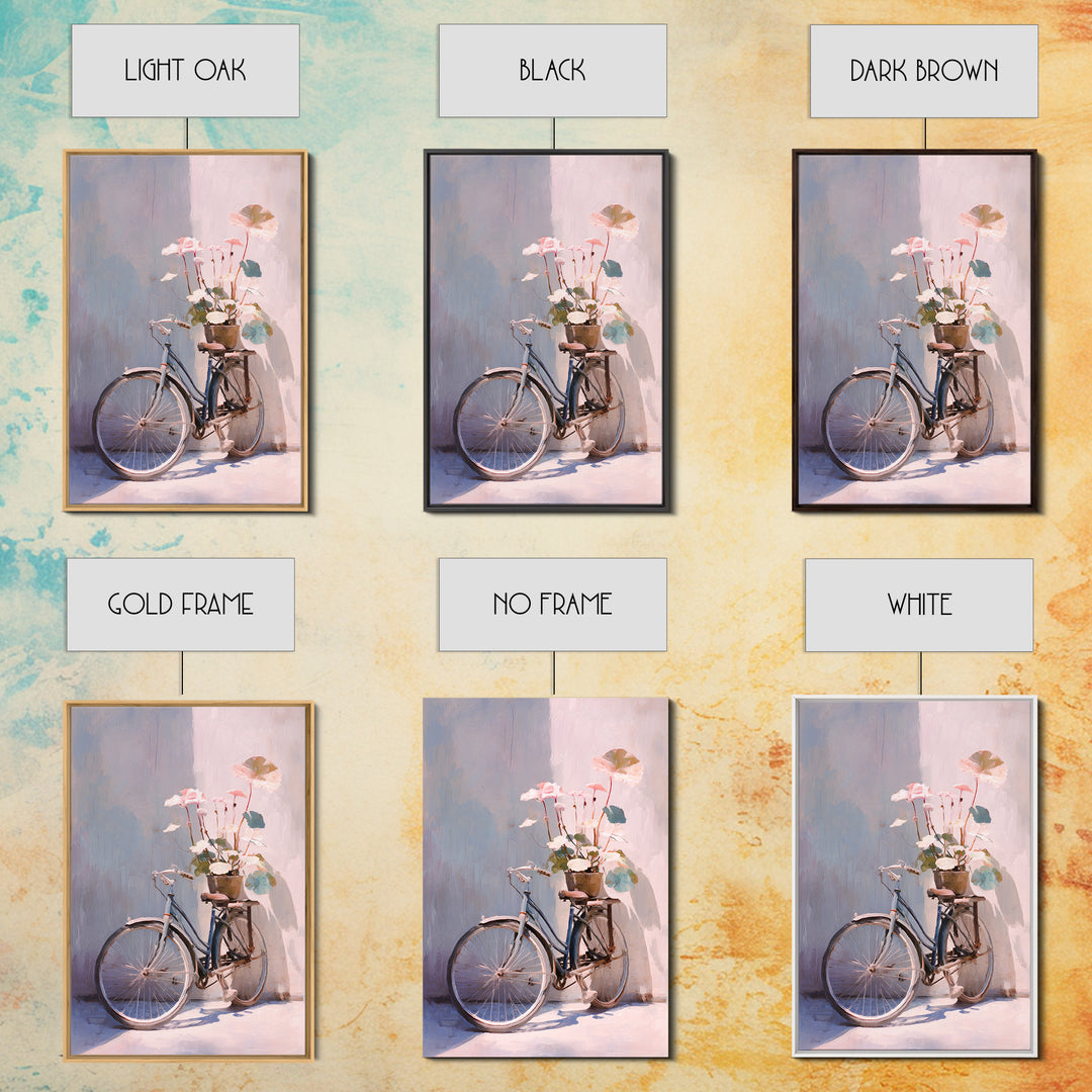 Bicycle Locked to Post Framed Canvas Print, Urban Art, Wall Art, Living Room Decor, Fine Art, Urban, Printable Art, URB-2x3-47