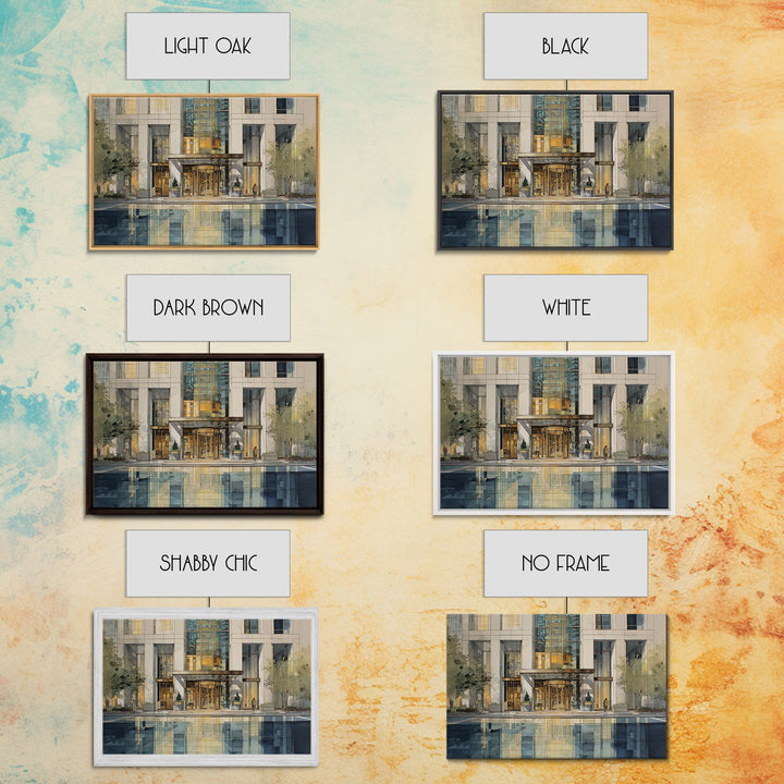 Modern Skyscraper Glass Reflections Framed Canvas Print, Urban Art, Art Deco, Living Room Decor, Urban, Book Shelf Decor, URB-3x2-18