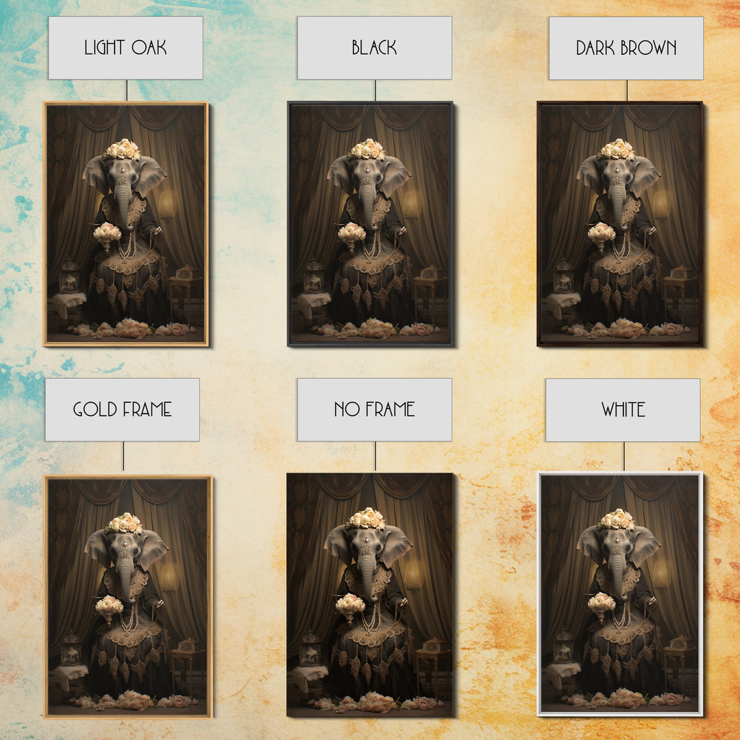 Elephant Dowager, Victorian Animal Portrait, Halloween Art, Gothic Whimsy Decor, Anthropomorphic Costume Art