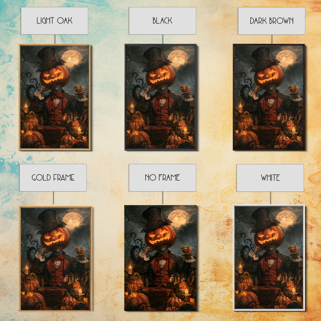 The Pumpkin-Headed Tea Merchant, Victorian Gothic Art, Vertical Wall Art, Framed Canvas Print, Gothic Wall Decor, Halloween Portrait Art