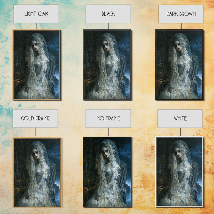 The Storm-Stitched Bride, Victorian Monster Portrait, Vertical Canvas Print, Classic Halloween Decor, Classic Monster Art