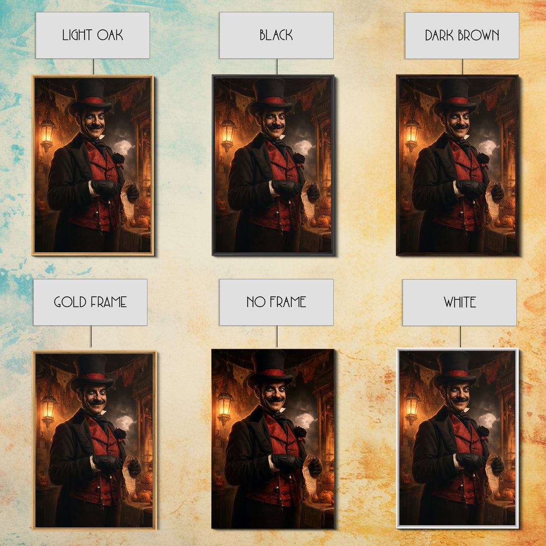 The Cursed Ringmaster, Victorian Circus Horror Portrait, Vertical Canvas Print, Macabre Home Decor, Classic Monster Art