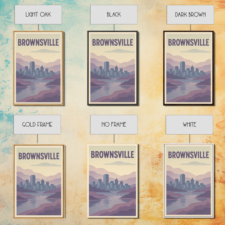 Brownsville Travel Poster, Framed Canvas Print, Pastel Retro Travel Art, Brownsville Poster Print, Eclectic Wall Decor, Travel Art Print