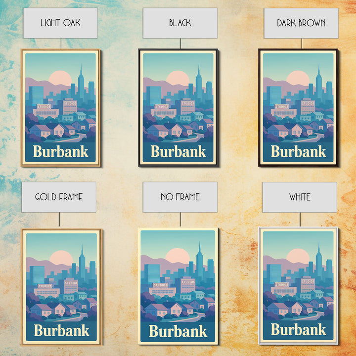 Burbank Travel Poster, Canvas Print, Vaporwave City Skyline Wall Art, Burbank Wall Art, City Illustration, Vintage Travel Art, City Poster