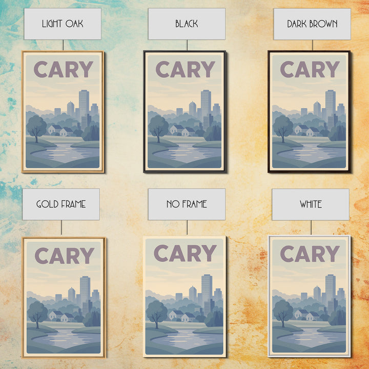 Cary North Carolina Travel Poster, Canvas Print, Vaporwave Skyline Wall Art, Cary City Art, Art Print, Retro Travel Print, Wanderlust Decor