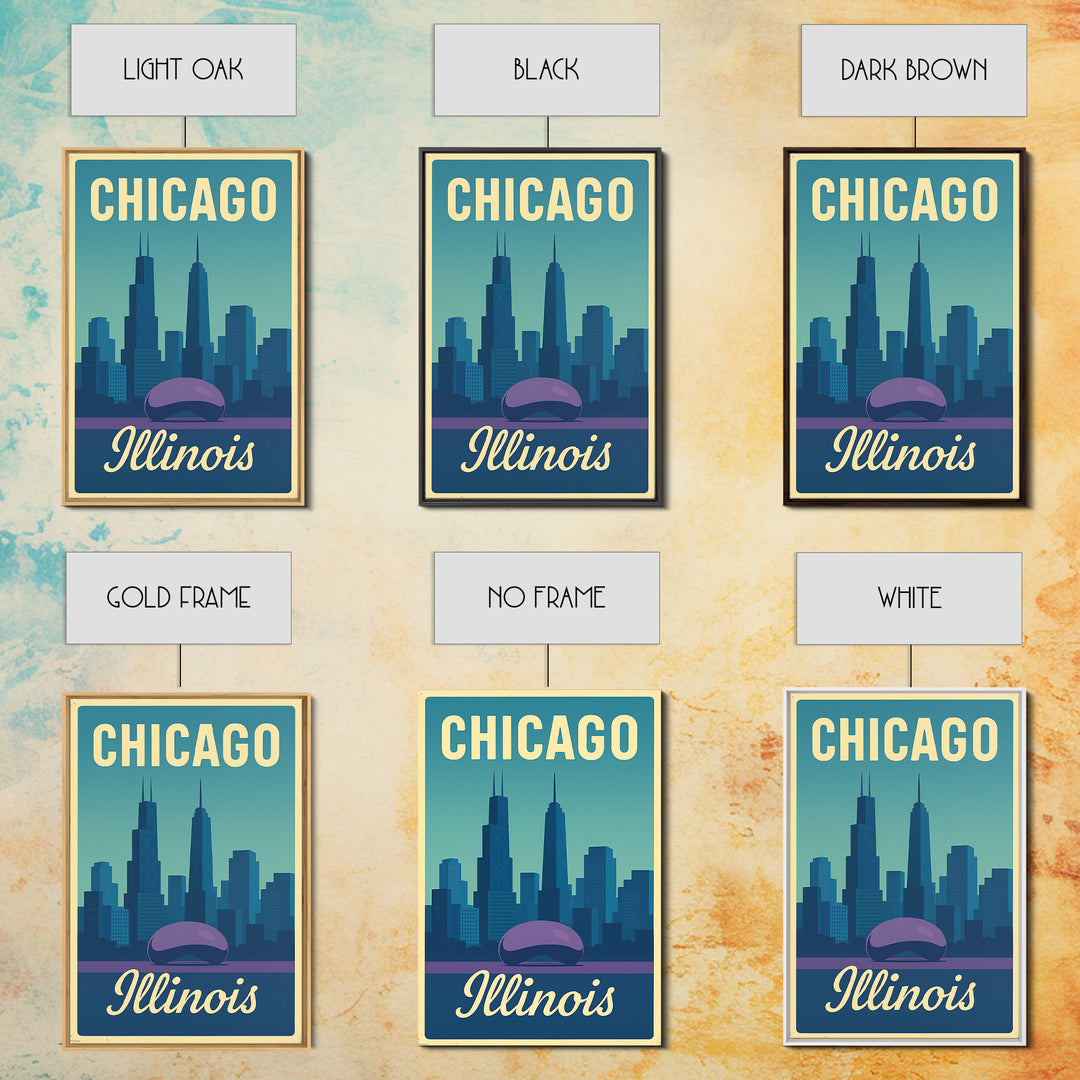 Chicago Travel Poster, Canvas Print, Pastel Retro Travel Art, Chicago Travel Art, Watercolor Urban Skyline, Office Decor, City Art Print