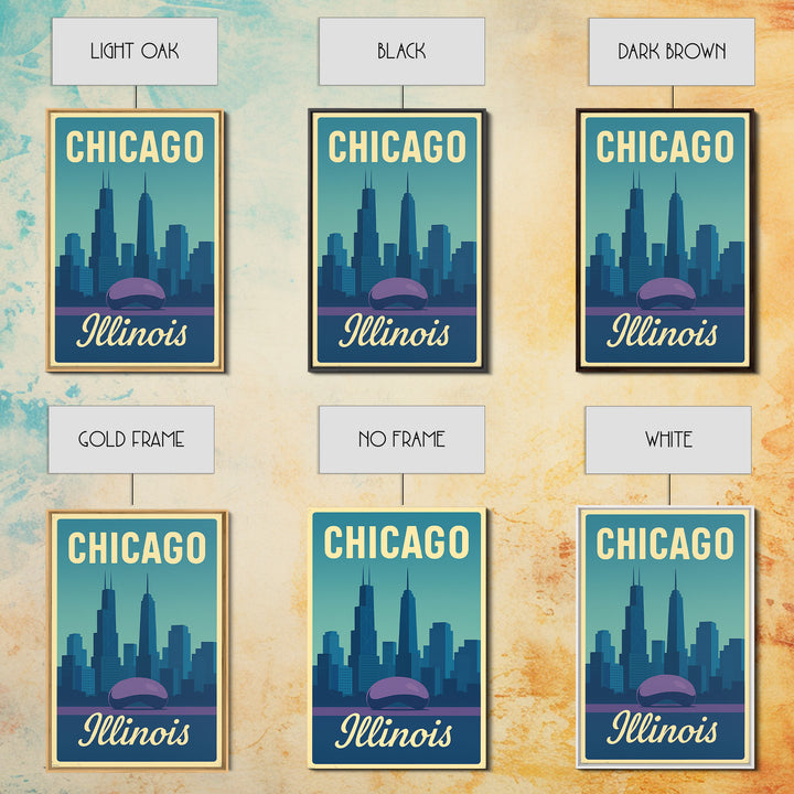 Chicago Travel Poster, Canvas Print, Pastel Retro Travel Art, Chicago Travel Art, Watercolor Urban Skyline, Office Decor, City Art Print