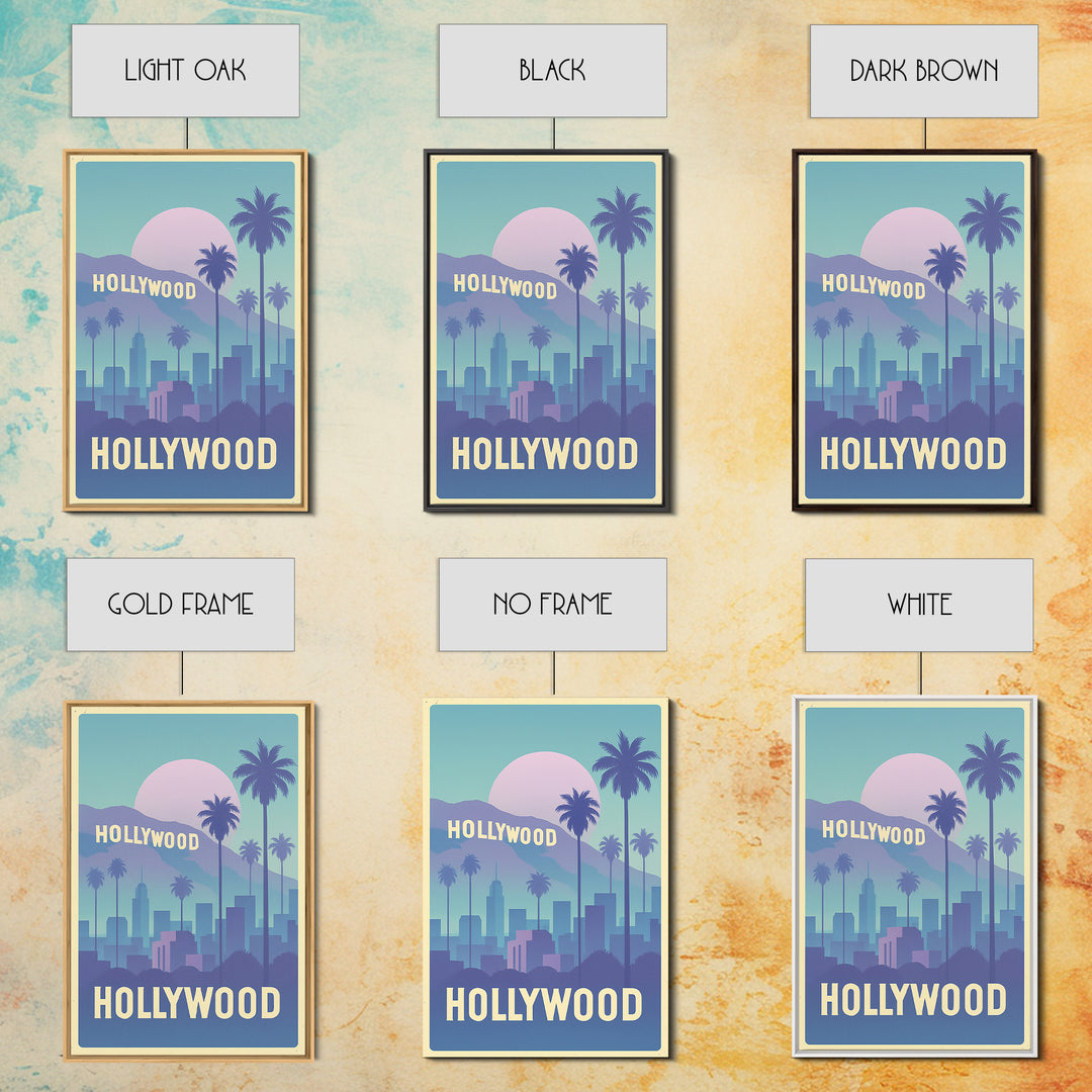 Hollywood Travel Poster, Canvas Print, Dreamy Skyline Poster Art, Hollywood Poster Print, Travel Poster Art, Vintage Travel Print
