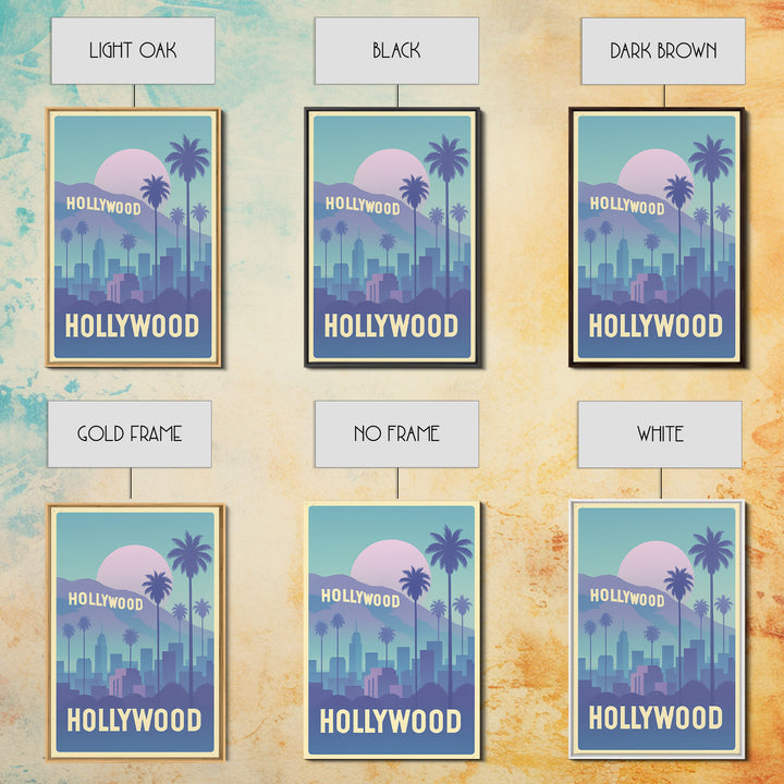 Hollywood Travel Poster, Canvas Print, Dreamy Skyline Poster Art, Hollywood Poster Print, Travel Poster Art, Vintage Travel Print