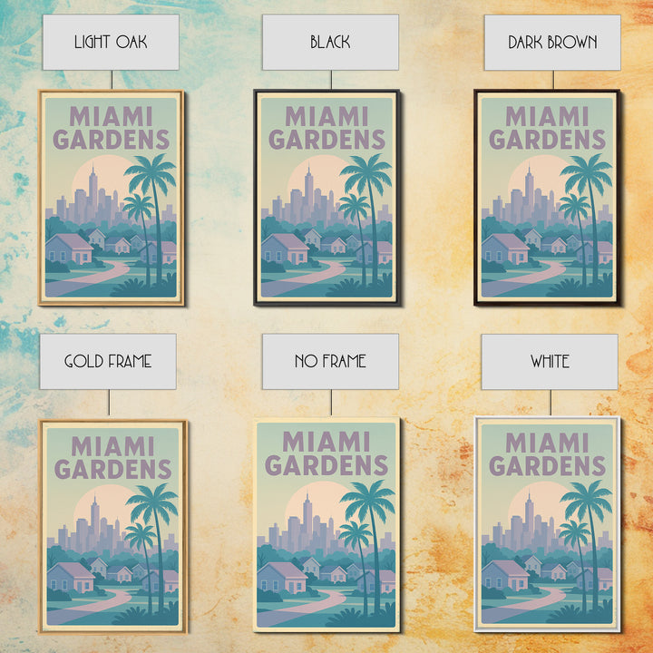 Miami Gardens Florida Travel Poster, Canvas Print, Soft Vintage City Poster, Miami Gardens City Art, Mid Century Wall Art, Travel Art