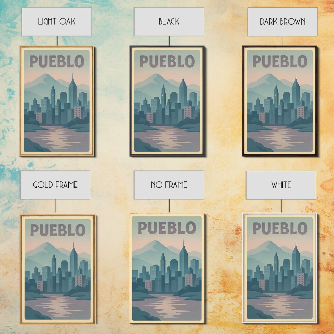Pueblo Colorado Travel Poster, Canvas Print, Dreamy Skyline Poster Art, Pueblo Wall Art, Travel Poster Art, City Art Print, Wall Decor