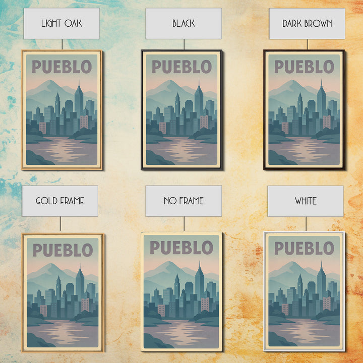Pueblo Colorado Travel Poster, Canvas Print, Dreamy Skyline Poster Art, Pueblo Wall Art, Travel Poster Art, City Art Print, Wall Decor