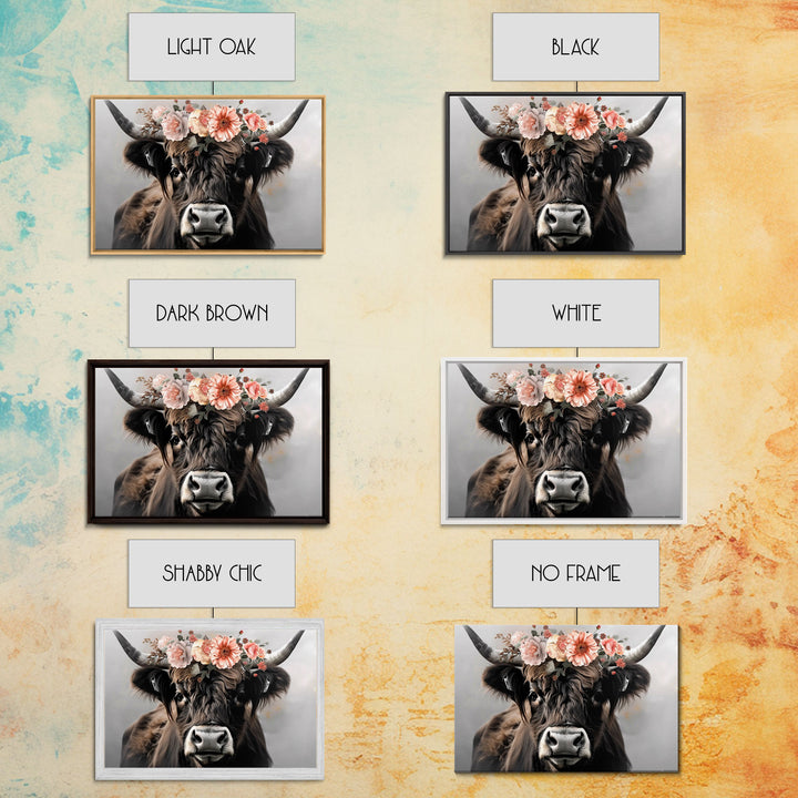 Framed Canvas Wall Art, Cute Cow Wearing Flowers, Farmhouse Decor, Farmhouse Wall At, Extra Large Boho Decor, Modern Art, Minimalist Rustic