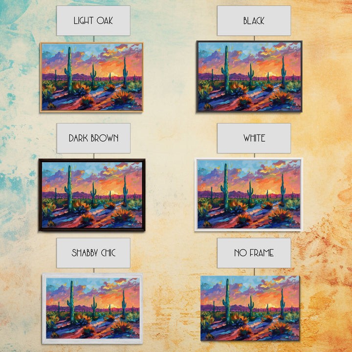 Sunset In The Desert, Framed Canvas Print, Out In The Desert, Southwestern Decor, Watercolor Painting, Original Painting