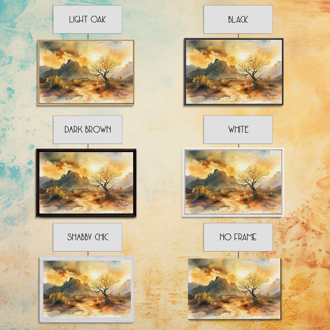 Large Wall Art Desert Print, Wood Framed Canvas Print, Original Artwork, Watercolor Landscape Painting, Minimalist Wall Art