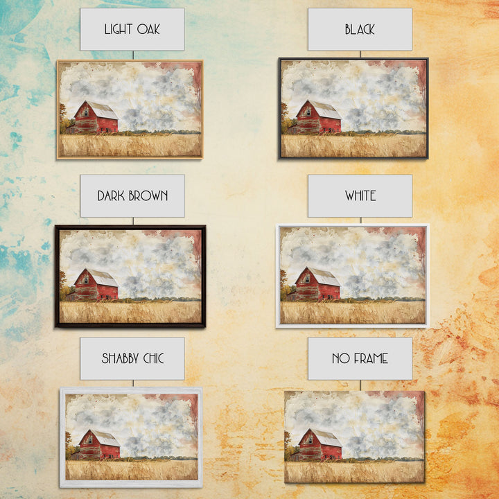 Red Barn Watercolor Painting Framed Canvas Print, Watercolor Painting From Photo Landscape, Wall Decor, Home Decor