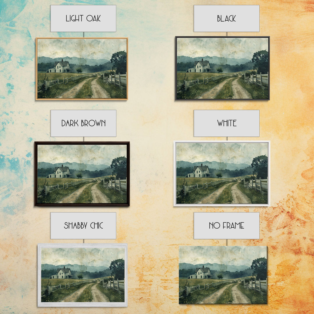 Old Country Road Wall Art Framed Canvas Print, Cottagecore Oil Painting, Kitsch Minimalist Wall Art, Farmhouse Wall Decor, Rustic Decor