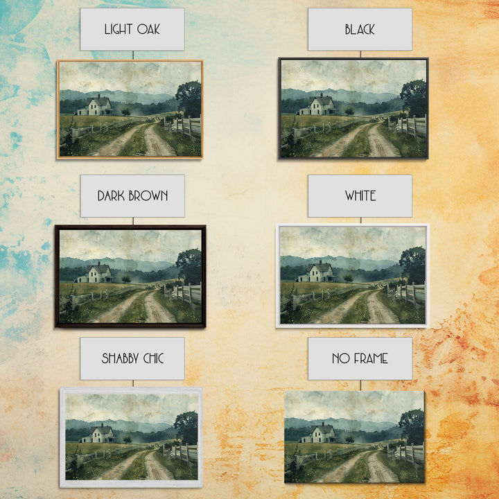 Old Country Road Wall Art Framed Canvas Print, Cottagecore Oil Painting, Kitsch Minimalist Wall Art, Farmhouse Wall Decor, Rustic Decor