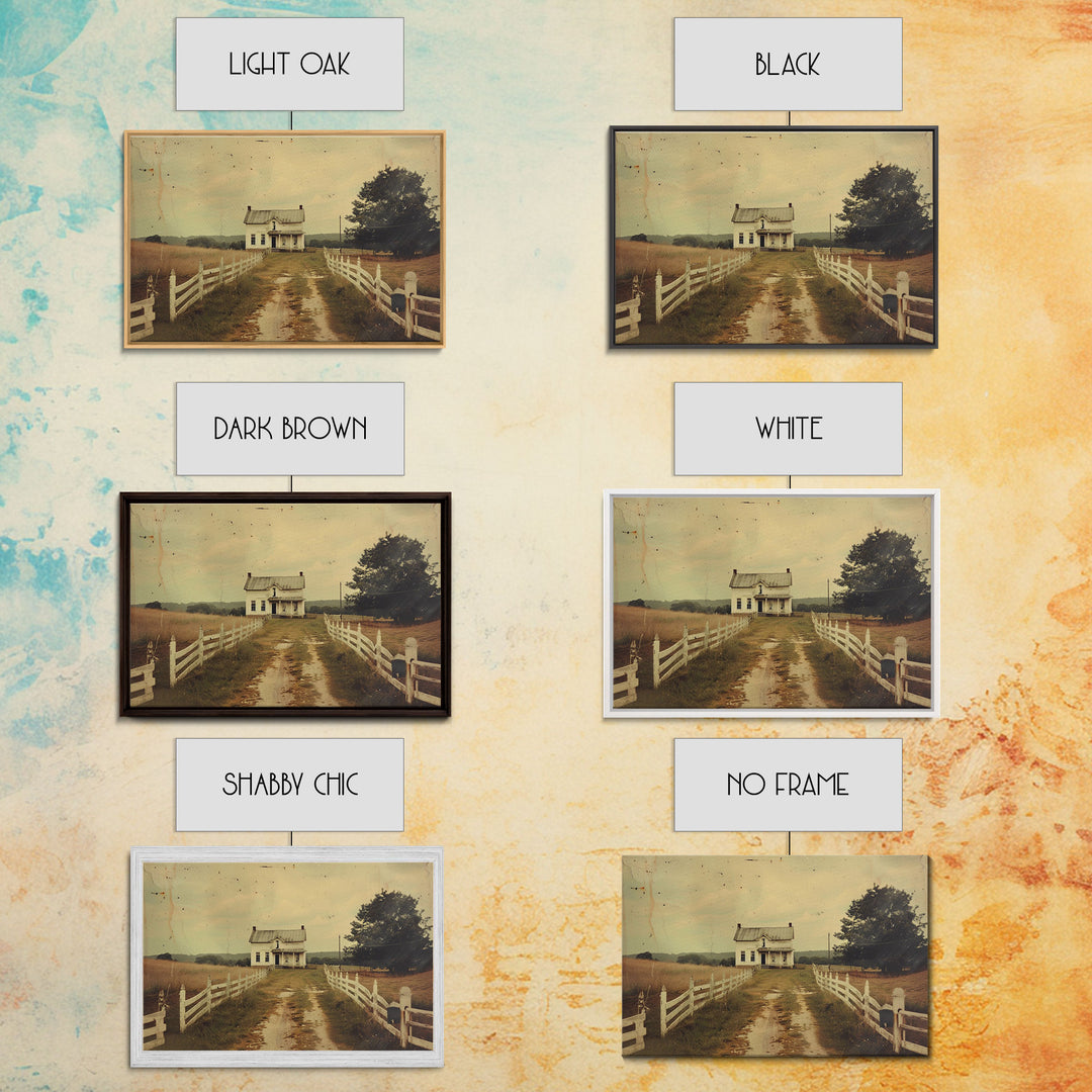 Old Photo Print Of An 1800s Farmhouse, White Picket Fences, Vintage Style Wall Art, Framed Canvas Print, Rustic Primitive Wall Art