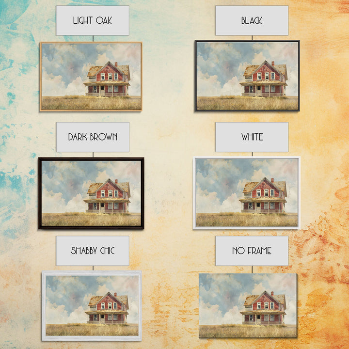 Watercolor Painting Of An Old Red Farmhouse, Framed Canvas Print, Wall Art Prints, Rustic Farmhouse Decor, Minimalist Art, Kitsch Decor