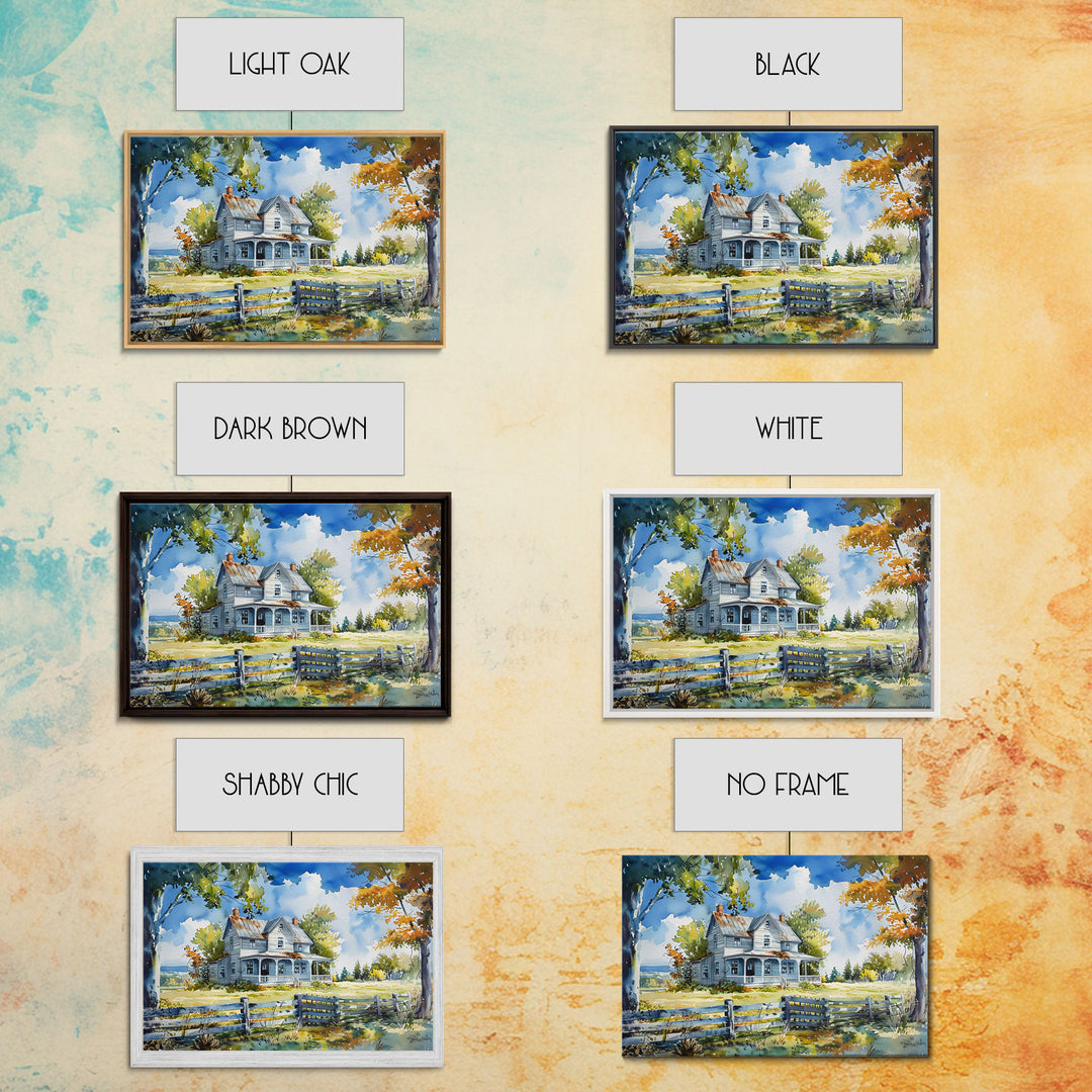 Retro Watercolor Painting Print Of A Vintage Farmhouse, Kitsch Art, Wall Art, Farmhouse Decor, Western Art For Living Room