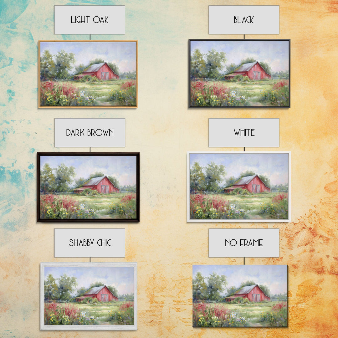 Old Red Barn Rustic Art, Framed Canvas Print Of An Original Art Watercolor Painting, Cottage Core Decor, Whimsical Kitsch Living Room Art